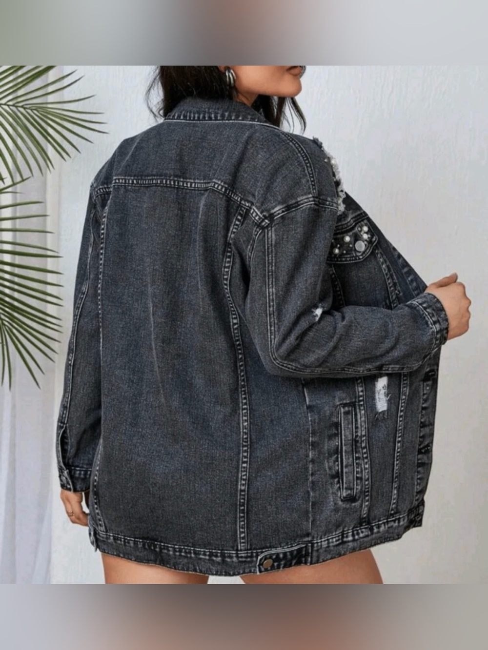 Western Denim Jacket with Embellishments Black Denim Jacket - Picture 6 of 6